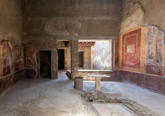  Interior of the buildings of Pompeii, destroyed by the volcano Vesuvius. Italy.