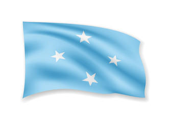 Waving Micronesia flag on white. Flag in the wind.