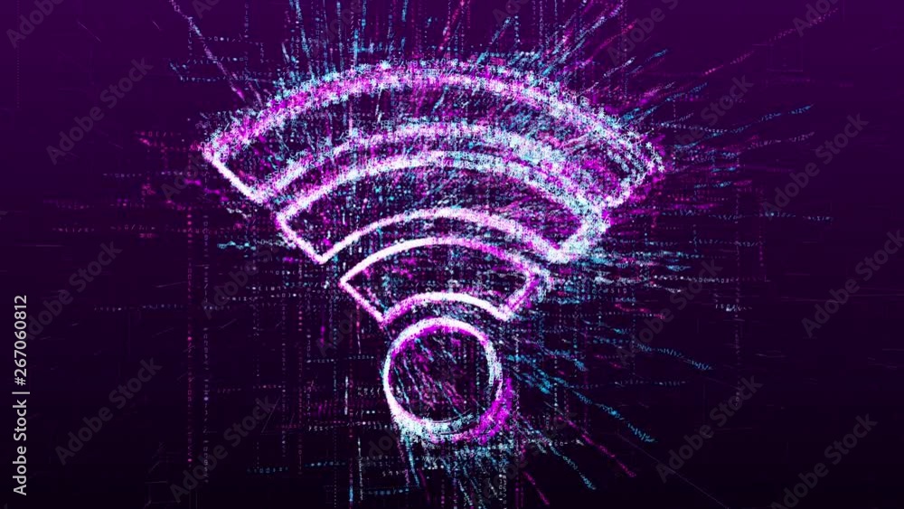 Wall mural digital animation of the sign of wi-fi communication, data transfer in the virtual space of the futu