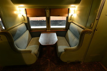 The luxury seating inside an American Pullman car.