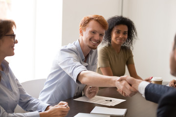 Business partners handshake get acquainted at meeting