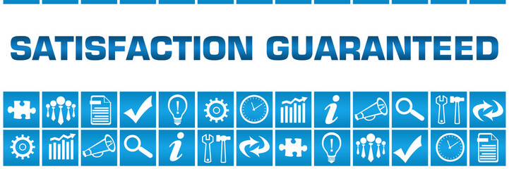 Satisfaction Guaranteed Blue Box Grid Business Symbols 