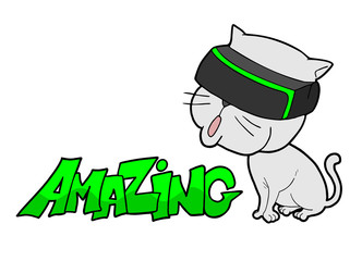 funny cat with virtual reality glasses