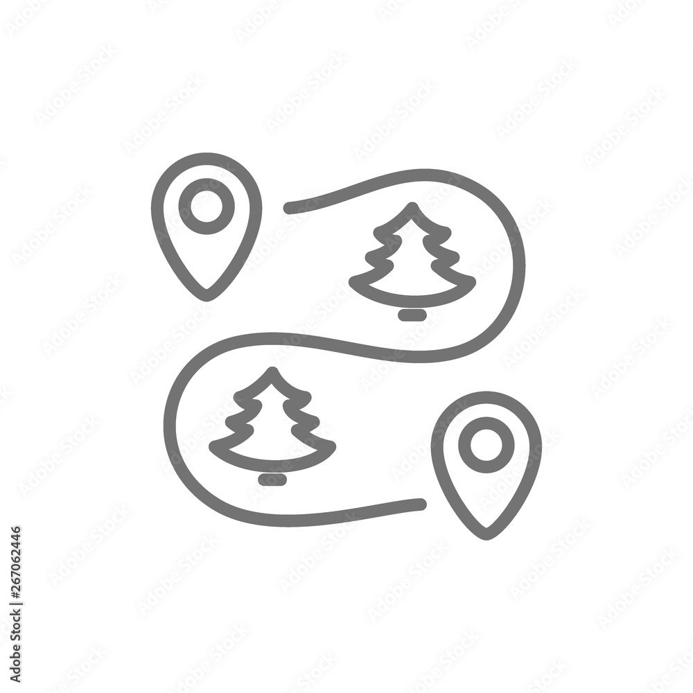 Poster road map scheme with location marks line icon.