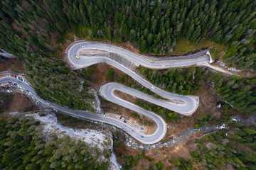 Winding forest road in the middle of Bicaz Gorge, Transylvania