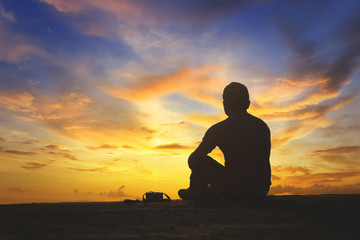 silhouette man and sunset