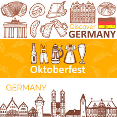 Set of Horizontal German Banners in Hand Drawn Style
