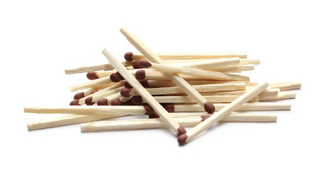 Pile of matches isolated on white background