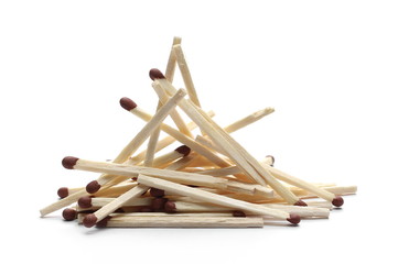 Pile of matches isolated on white background
