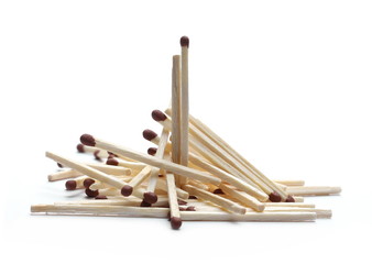 Pile of matches isolated on white background