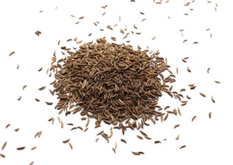 Cumin, caraway seeds isolated on white background