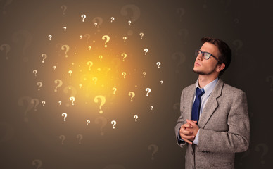 Young person standing with exclamation sign concept
