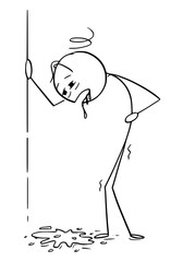 Cartoon stick figure drawing conceptual illustration of drunk or drunken or sick man vomit, throw up or puke. - obrazy, fototapety, plakaty