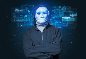 Biometric verification - young man face recognition concept