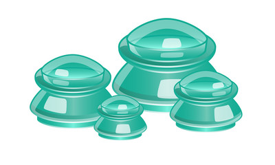Silicone massage cups isolated on white background. Cupping therapy glass jars of different size set. Traditional medicine methods. Sports recovery and recuperation after hard training sessions