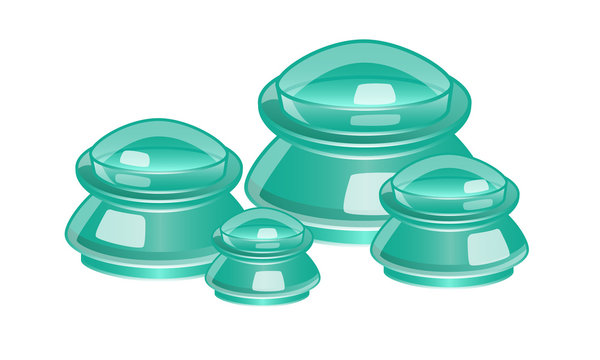 Silicone massage cups isolated on white background. Cupping therapy glass jars of different size set. Traditional medicine methods. Sports recovery and recuperation after hard training sessions