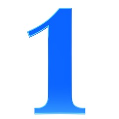 number 1 one blue 3d rendering sign isolated on white background