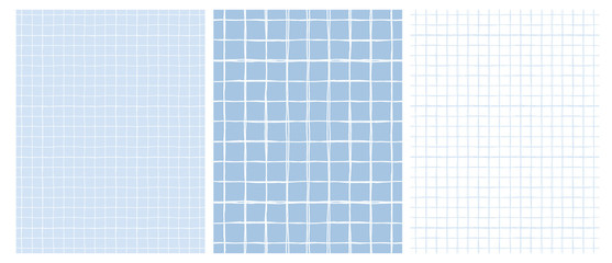 Simple Geometric Vector Pattern with Light Gray Grid on a White Background and  White Grid on a Blue Layout. Abstract Notepad Paper with Irregular Hand Drawn Blank. Funny Pastel Color Graph Paper.