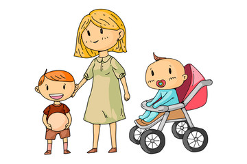 Mother or teacher with little children