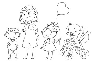 Mother or teacher with little children