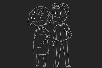 Mother and father with little children. Happy family. Pregnant woman.