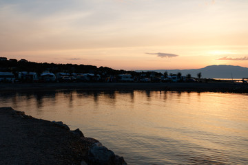 Naklejka premium Caravans and camping on the sea. Family vacation outdoors, travel concept