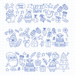 Christmas element in doodle kids drawing style. Vector pattern.