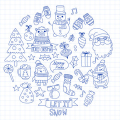 Fototapeta na wymiar Christmas element in doodle kids drawing style. Vector pattern.