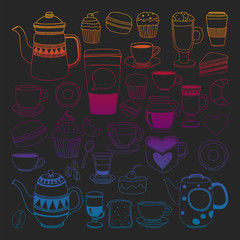 Coffee menu. Vector pattern with cappuccino, espresso. Kitchen, cooking, beverages.