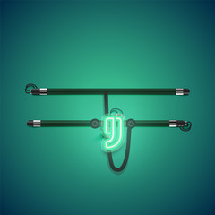 Realistic glowing green neon charcter, vector illustration