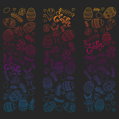 Happy Easter. Vector pattern with eggs, bunny, flowers.