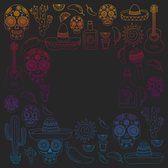 Mexico vector pattern. Day of the Dead. Icons for posters, banners, backgrounds.