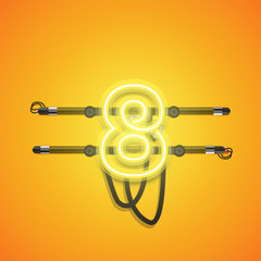 Realistic glowing yellow neon charcter, vector illustration