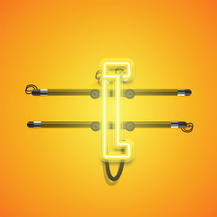 Realistic glowing yellow neon charcter, vector illustration