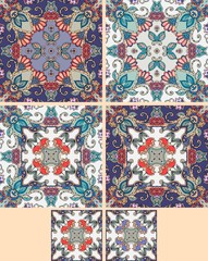 Collection of ornamental ceramic tiles. Moroccan motif.