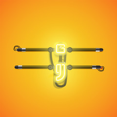 Realistic glowing yellow neon charcter, vector illustration