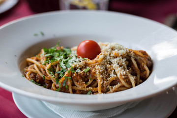 Italian spaghetti in sauce bolognese