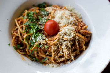 Italian spaghetti in sauce bolognese