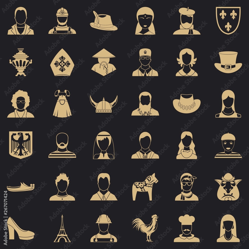 Poster face icons set. simple style of 36 face vector icons for web for any design