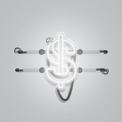 Realistic glowing grey neon charcter, vector illustration