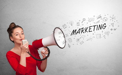 Person holding megaphone and yelling business, management concept
