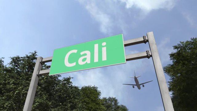 Plane arrives to the city of Cali, Colombia. 3D animation