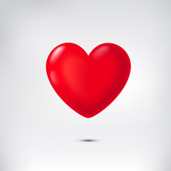 Shiny red 3d heart isolated on white background. Banner, poster template, decoration element. Vector illustration. Valentine romantic background