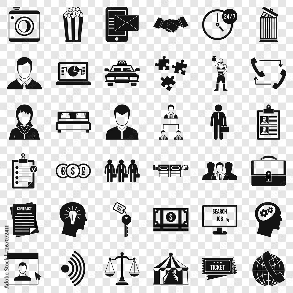 Poster conformity in work icons set. simple style of 36 conformity in work vector icons for web for any des