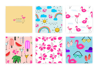 Fototapeta na wymiar Set of seamless pattern with summer concept. Background Illustrations for gift wrap design.
