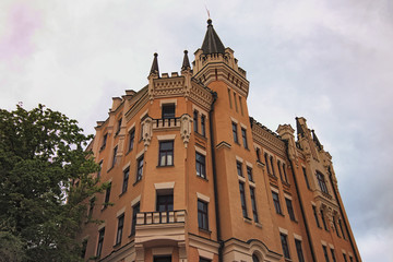 Fototapeta na wymiar The Richard's Castle-Lion Heart-the poeticized name of the house number 15th on Andriyivskyy Descent in Kyiv. Built in the British Gothic style in XIX. One of the most mystical buildings in the city