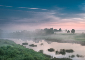River Venta, Latvia, Kurzeme. morning light plays with fog - 267073201