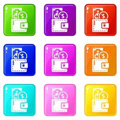 Purse icons set 9 color collection isolated on white for any design