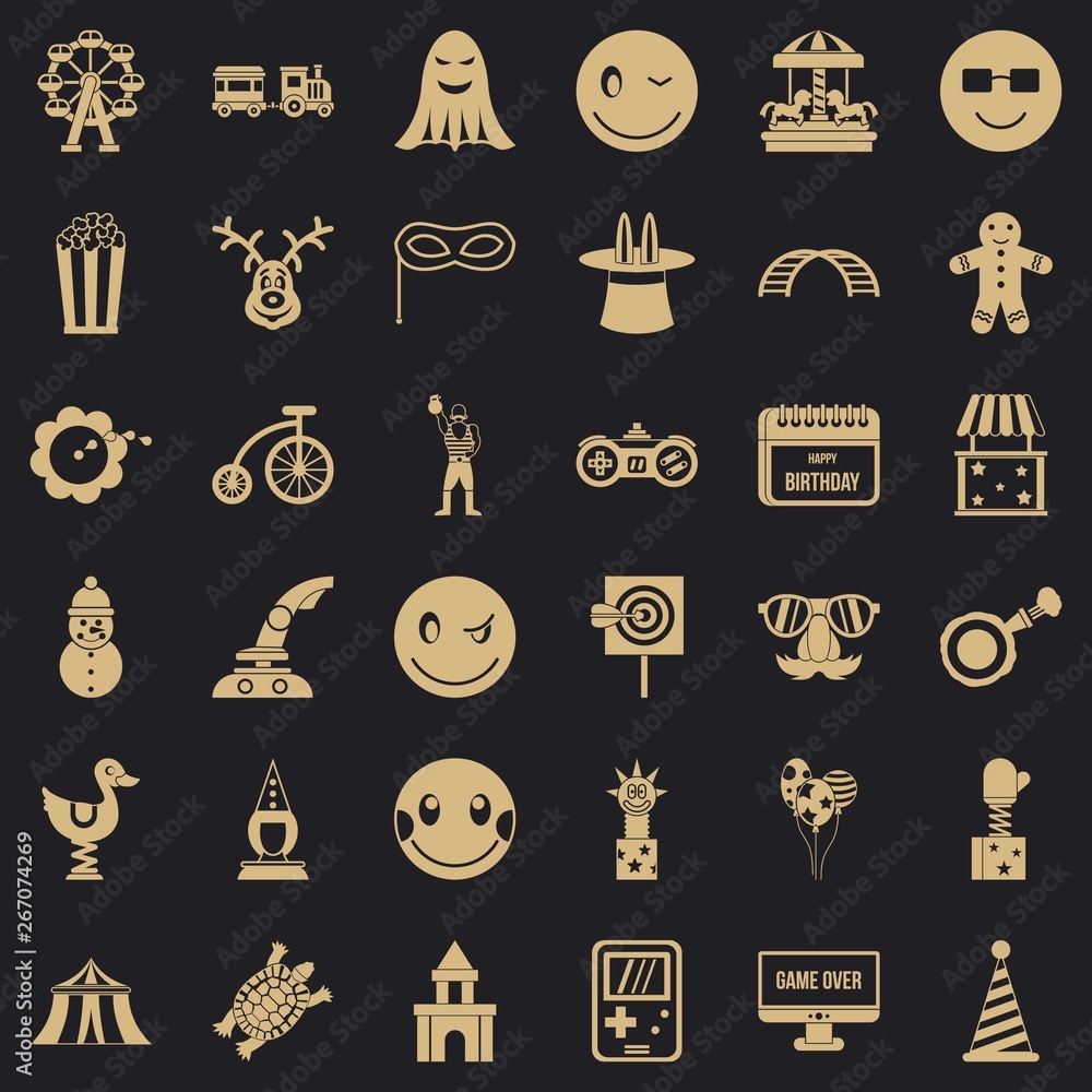 Poster funny icons set. simple style of 36 funny vector icons for web for any design