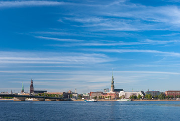 Fototapeta na wymiar riverside Panorama of Riga city. Latvia